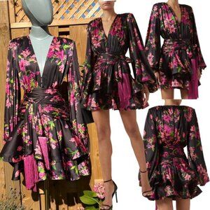 🆕 BRONX & BANCO 🧿 NWOT Bedouin Pink Lily Mini Dress, Tassel Tie, Sz M US 6